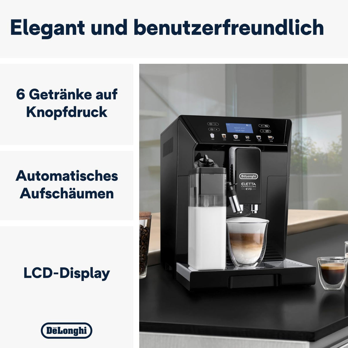 De'Longhi Eletta Evo Ekspres do Kawy, Czarny, 1450.0W 3.6V
