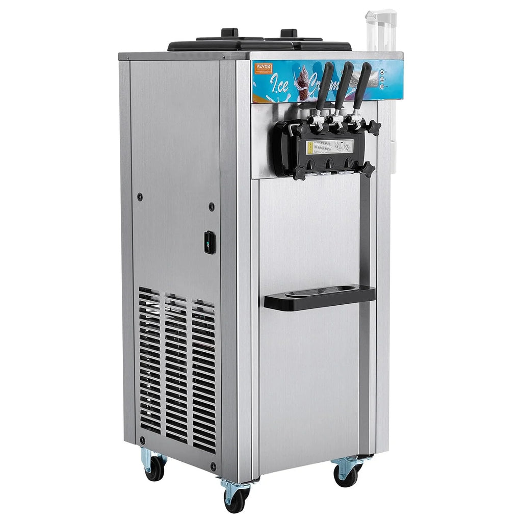 VEVOR Komercyjna Maszyna do Lodów 21-31 l/godz. 1500 W, 3 Smaki, 2 Zbiorniki 5,5 l, Wolnostojąca, Wstępne Chłodzenie, Automatyczne Czyszczenie, do Restauracji, Baru, Sklepu, Targowiska