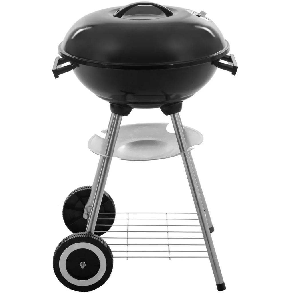 Primematik - Okrągły grill węglowy 41x70 cm z pokrywą i kółkami BBQ do ogrodu i na kemping Kh51000