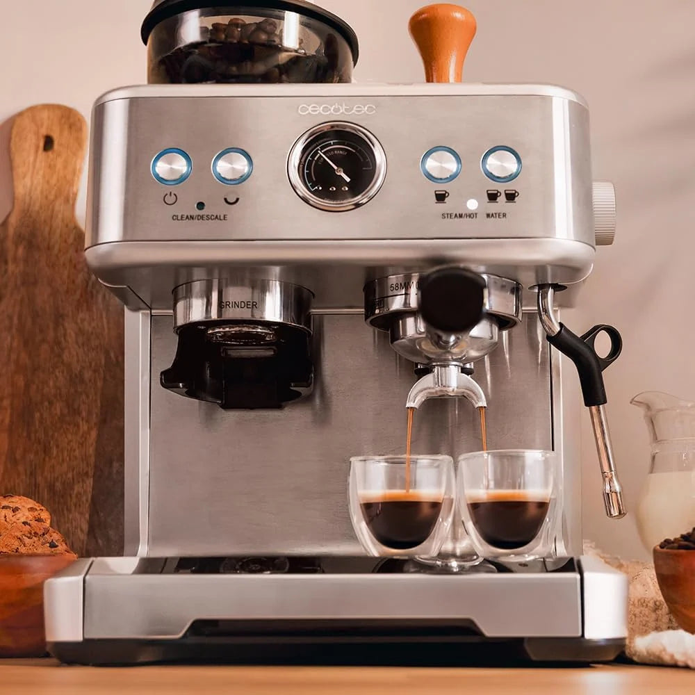 Cecotec Ekspres do kawy Barista Power Espresso 20 Barista. 2250W, 20 Barów, Manometr i 2 Termobloki, Zbiornik na Kawę Ziarnistą, Młynek z 20 Poziomami, Spieniacz