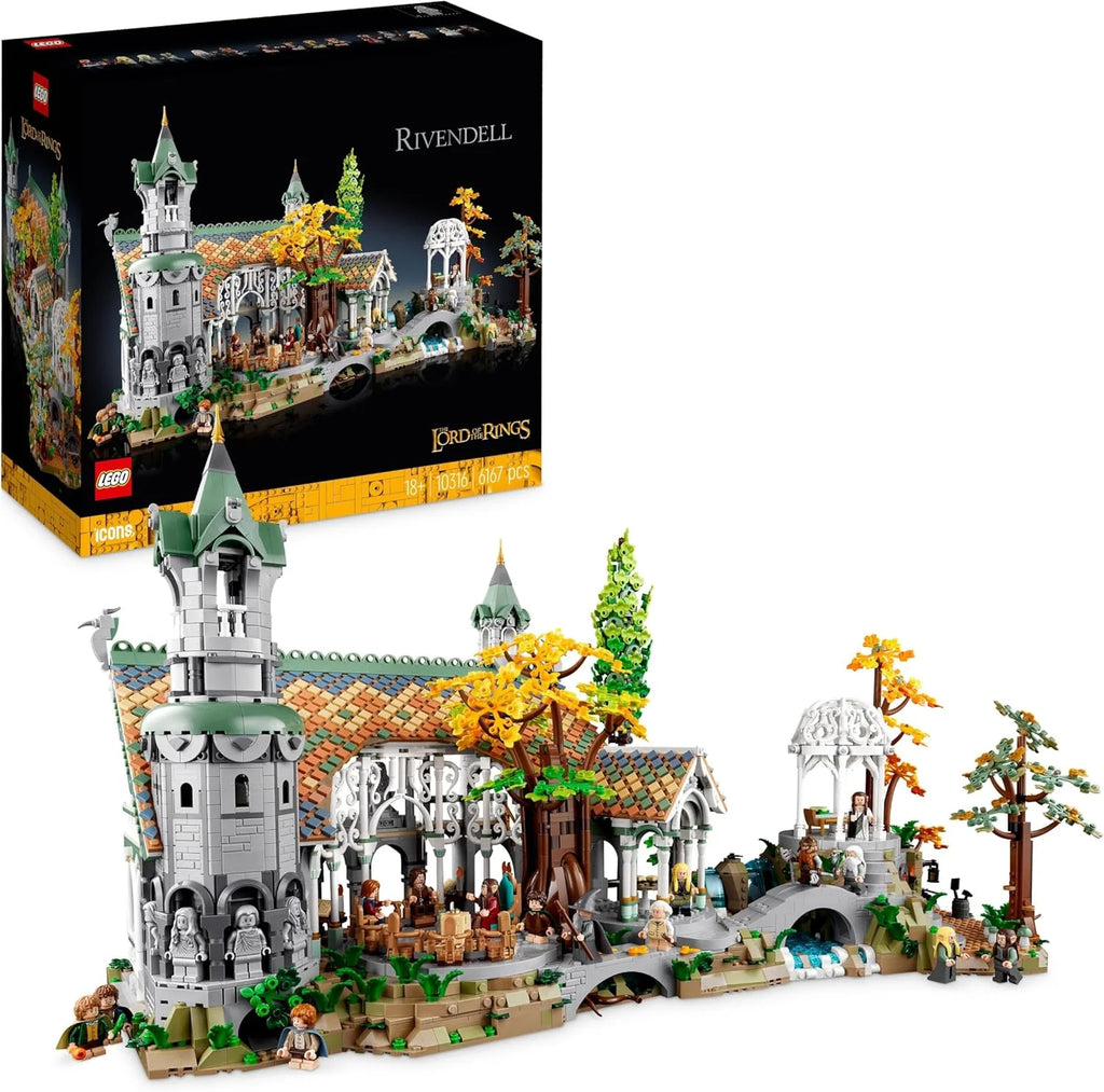 Icons Władca Pierścieni: RIVENDELL – Prezent na Dzień Ojca – Model Śródziemia do Zbudowania – Wielki Zestaw z 15 Minifigurkami, w tym Frodo, Bilbo, Gandalf i Legolas 10316