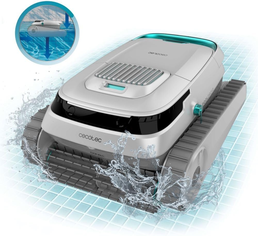 Robot sprzątający do basenu Cecotec Conga Pooldroid 5000 TotalClean Pearl, czyści dno, ściany i linię wodną. Powierzchnia do 100m2, maksymalne nachylenie 90º, systematyczne czyszczenie, czas pracy 100min, pojemność 4L