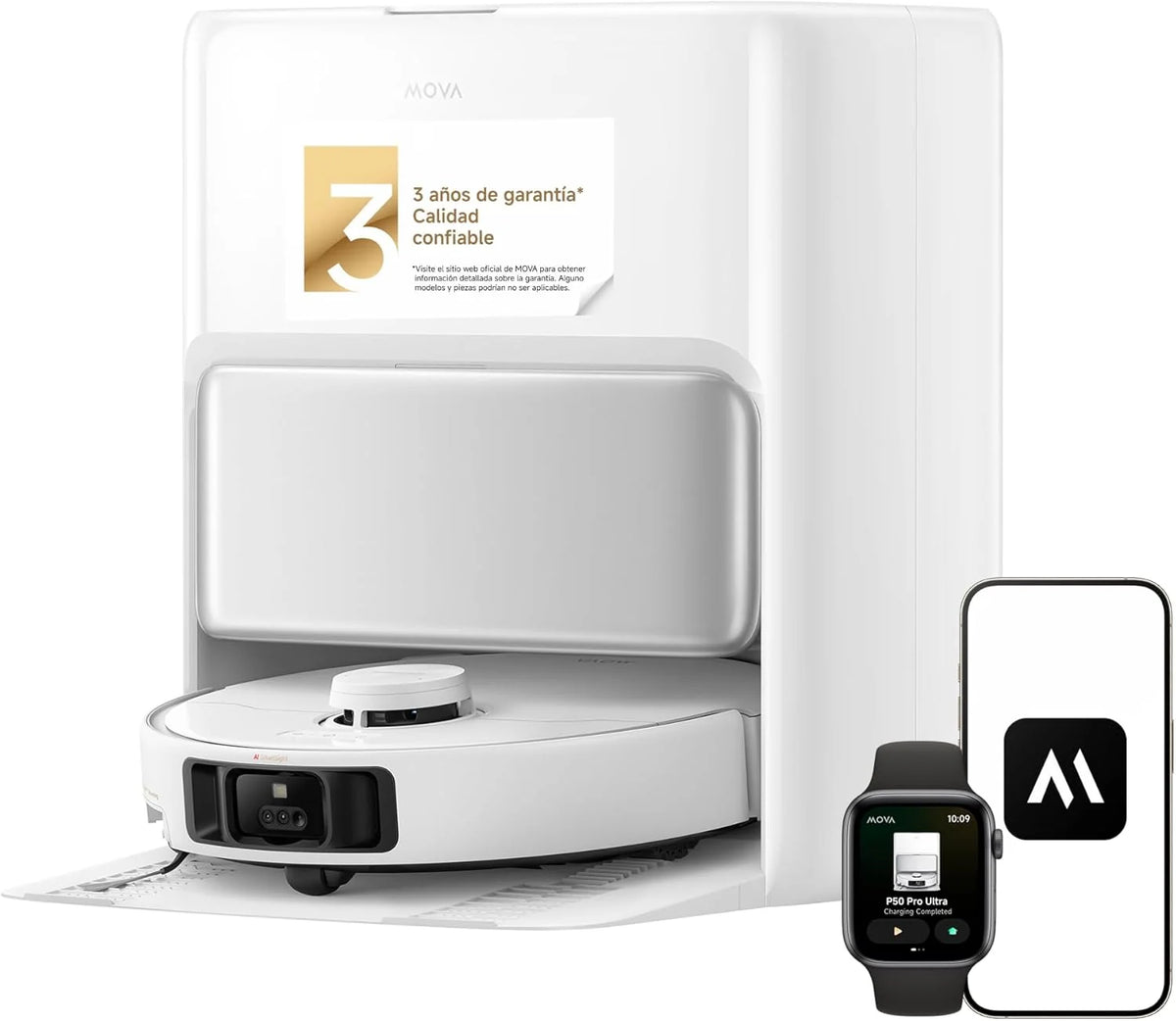 Mova P50Pro Ultra Robot do mycia podłóg i odkurzania, 19 000 Pa, Automatyczne opróżnianie i samooczyszczanie gorącą wodą 75℃, Rozszerzalna mop, Nawigacja LDS+AI RGB, Unika przeszkód, Idealny do sierści zwierząt domowych i dywanów