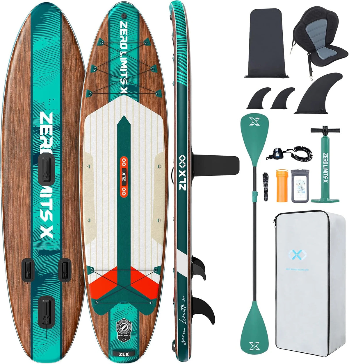 ZLX Deska SUP z siedziskiem 320 cm, nadmuchiwana, dla dorosłych, odpowiednia dla początkujących, szeroka i stabilna, antypoślizgowa