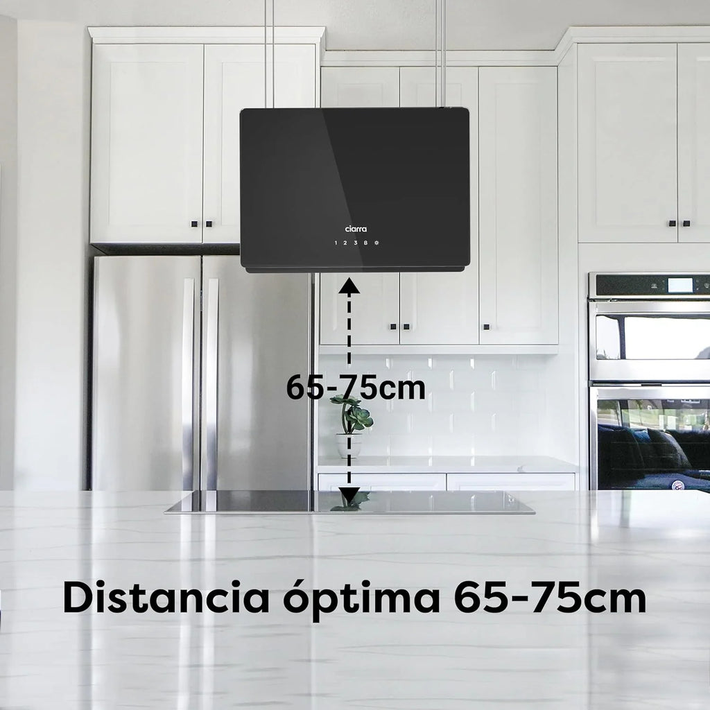 CIARRA CBCB4850 Okap Wyspowy Bezprzewodowy Klasa A+++ 48cm 700m³/h WiFi i Sterowanie Dotykowe Filtr Węglowy w Zestawie 4 Prędkości 2 Lampy LED Czarny
