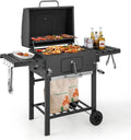 COSTWAY Grill Węglowy XXL, Przenośny Grill Ogrodowy 128 x 54 x 117 cm, z Pokrywą, Termometrem, 2 Składanymi Stolikami Bocznymi, 8 Haczykami, 2 Kółkami i Otwieraczem do Butelek