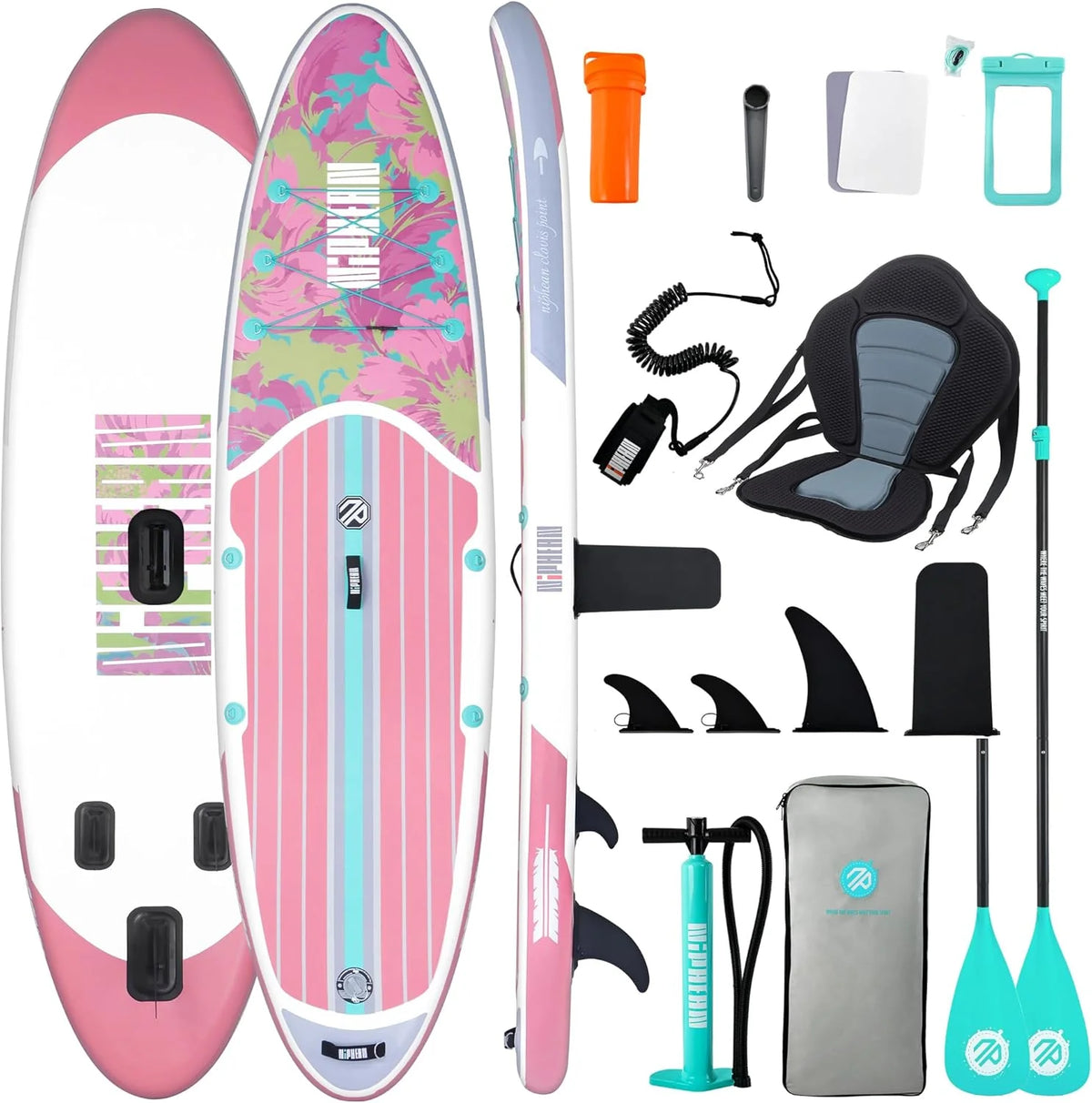Niphean Dmuchana Deska Paddle Surf dla Dorosłych ze Wszystkimi Akcesoriami, Dmuchana Deska SUP 320cm dla Wszystkich Poziomów, SUP o Nośności 200kg dla 2 Osób, Deska Stand Up Paddle z Siedziskiem