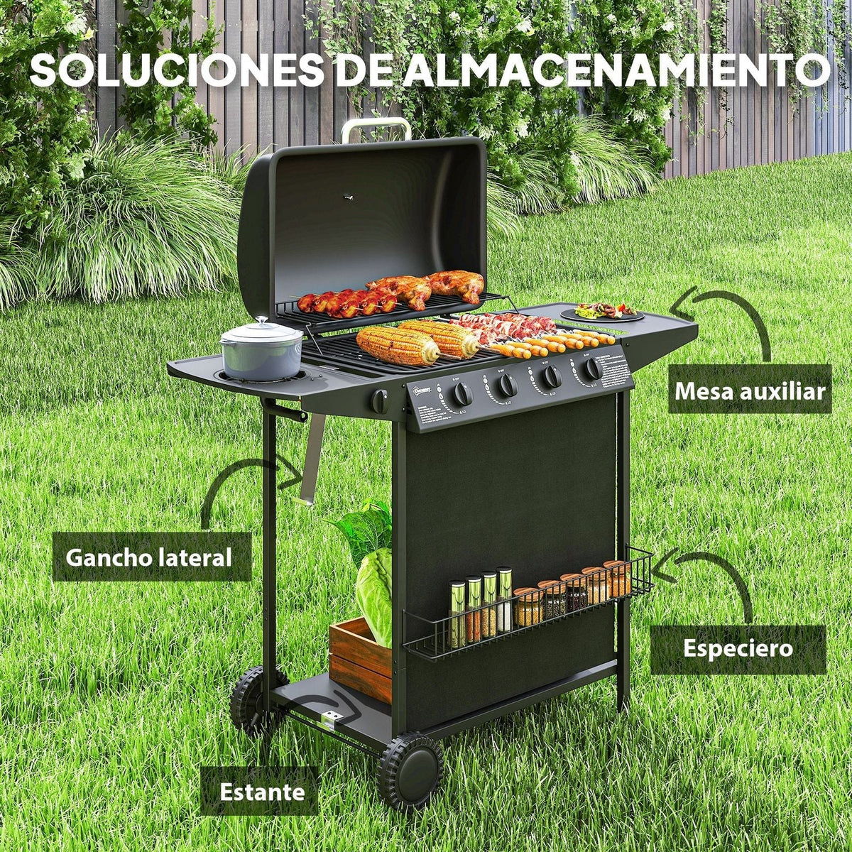 Grill Gazowy Ze Stali Abs 121x54x97 Cm-outsunny. Czarny