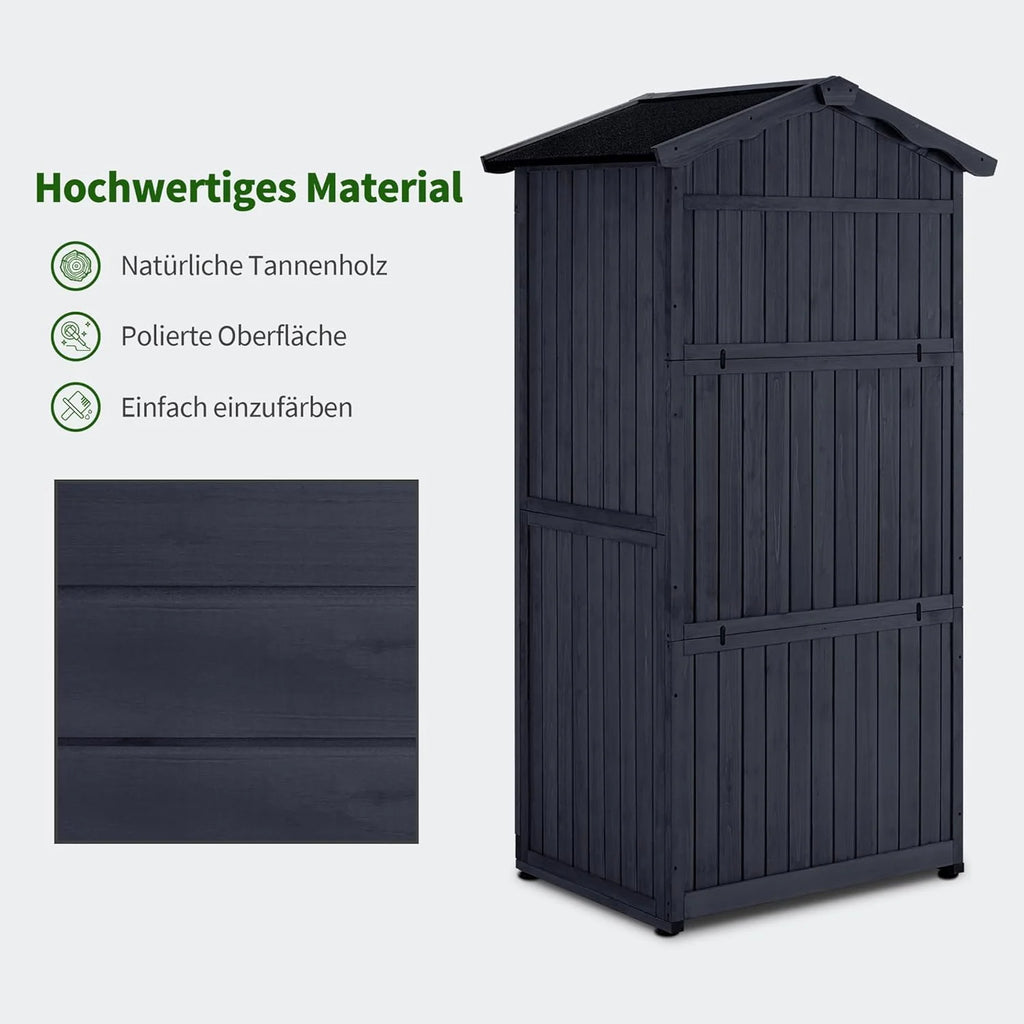 M MCombo Szafka ogrodowa, odporna na warunki atmosferyczne, drewniana, wodoodporna szafa zewnętrzna z podłogą, do użytku na zewnątrz, na balkon, 74 × 99 × 193 cm (antracytowa)