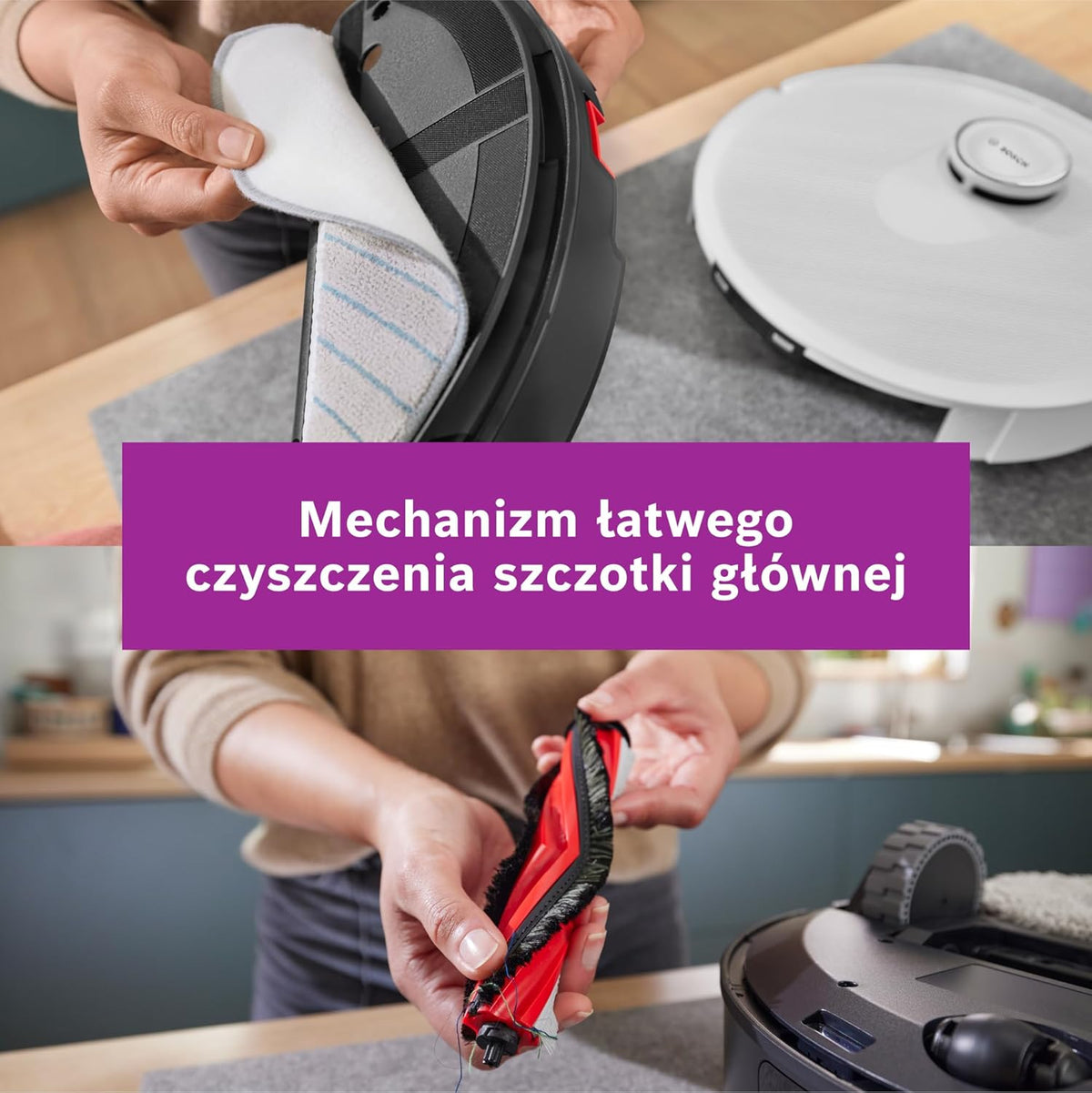 Bosch Spotless+ Robot sprzątający z funkcją mopowania, moc ssania 11 000 Pa, statyczna nakładka mopującą, stacja czyszczącą, nawigacją Smart Vision, aplikacja Bosch Home Connect, BCRD1W, biały