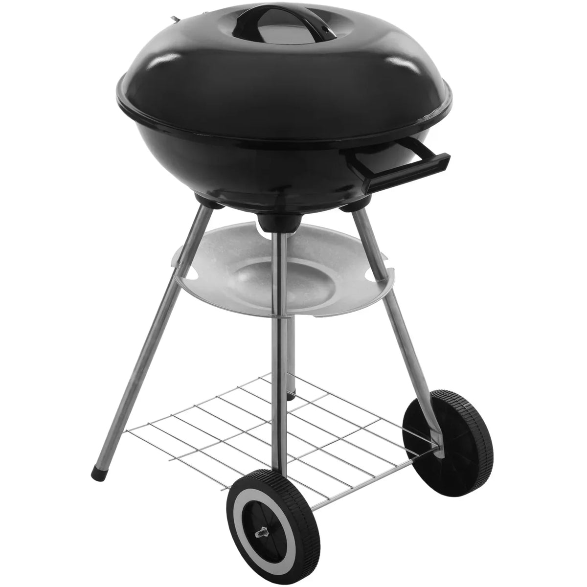 Primematik - Okrągły grill węglowy 41x70 cm z pokrywą i kółkami BBQ do ogrodu i na kemping Kh51000
