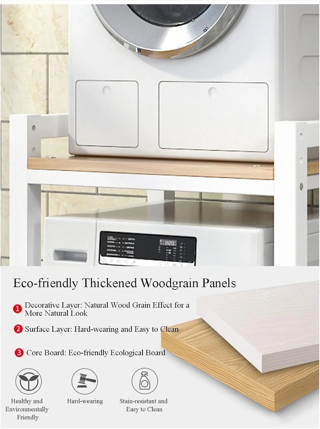 Regulowany stojak na suszarkę, zestaw do piętrowania pralko-suszarek ładowanych od frontu, regał do przechowywania nad pralką o ładowności 400 kg