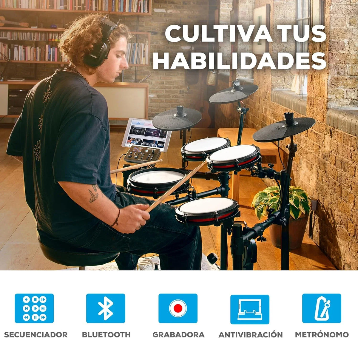 Alesis Nitro Max Kit – Elektroniczna perkusja z cichymi naciągami siateczkowymi, dwustrefowym padem werbla 10", Bluetooth, 440+ autentycznych brzmień, lekcjami Drumeo, USB MIDI, pedałem stopy