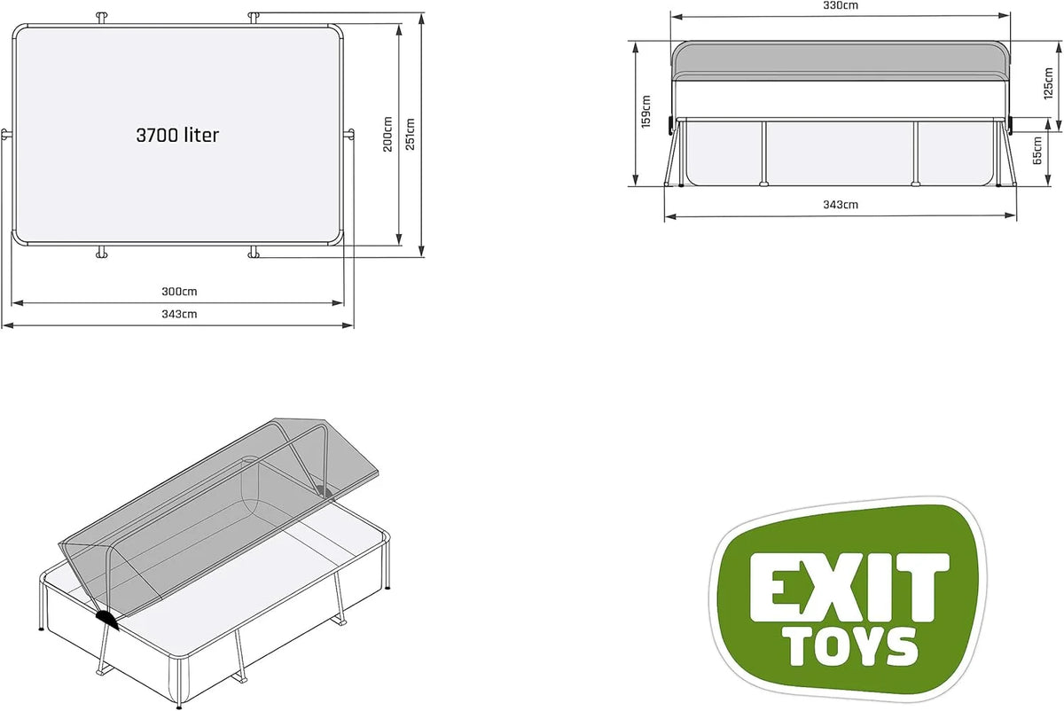 EXIT Toys Basen Drewniany z Daszkiem Słonecznym - 300x200x65cm - Kompaktowy Basen Prostokątny ze Stelażem z Pompą Filtracyjną Kartuszową - Optymalna Ochrona UV - Łatwy Dostęp - Unikalny Design - Brązowy