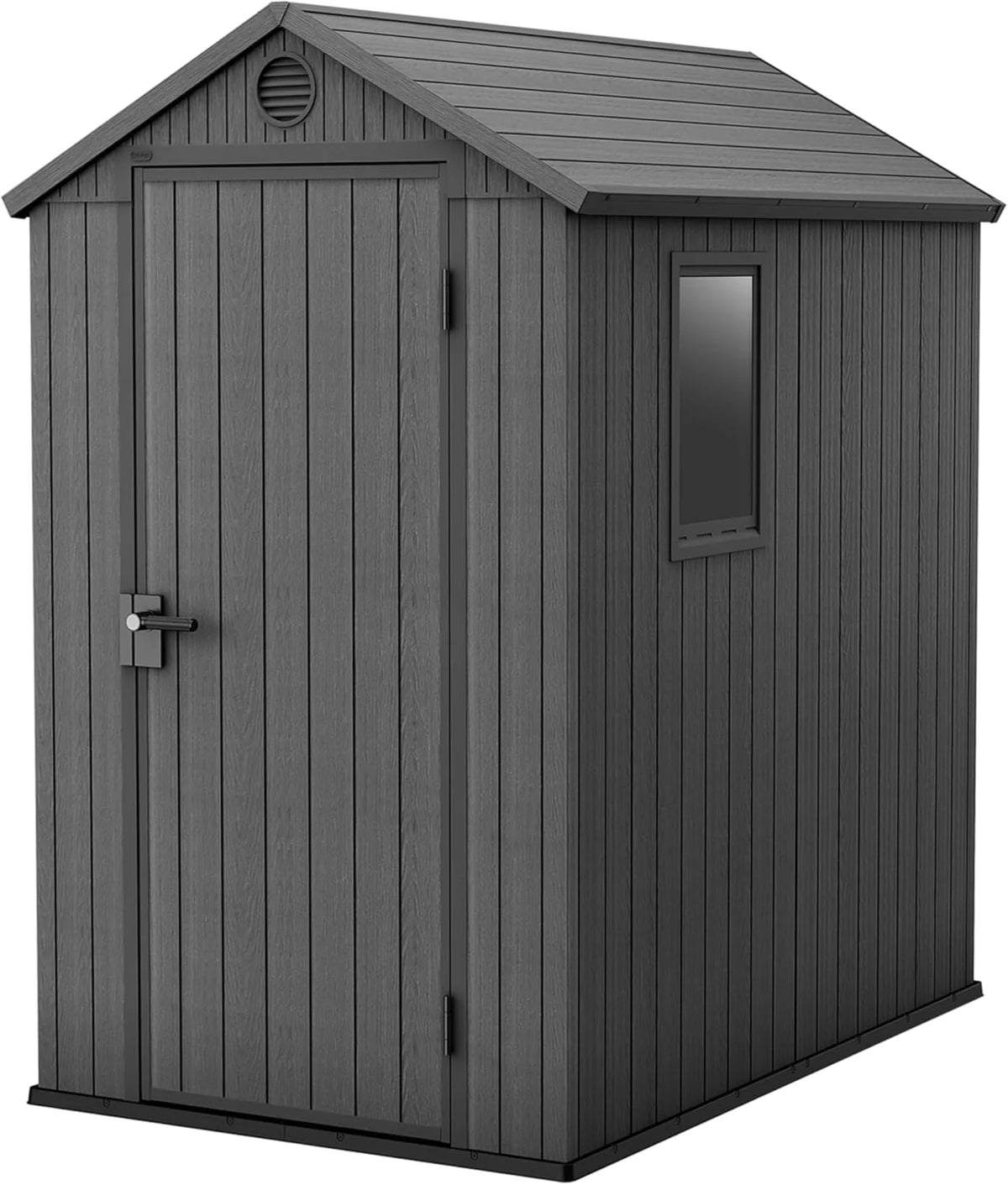 KETER Darwin 4x6 Domek narzędziowy, 125.8 x 184.5 x 205 cm i 2.2 m2, Podłoga, System wentylacji, Drzwi i okno, Wodoodporny, Kolor szary