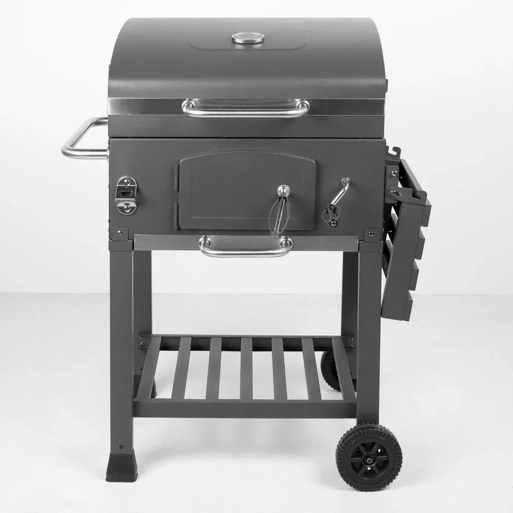 Grill Węglowy Przenośny Z Wędzarnią 102x65x104 Cm - Stal. Czarny