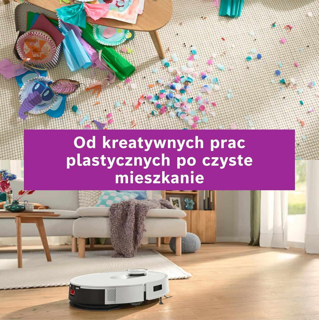 Bosch Spotless+ Robot sprzątający z funkcją mopowania, moc ssania 11 000 Pa, statyczna nakładka mopującą, stacja czyszczącą, nawigacją Smart Vision, aplikacja Bosch Home Connect, BCRD1W, biały