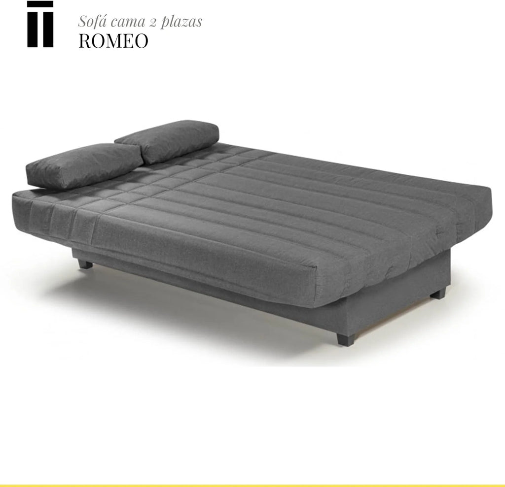 SHIITO - Sofa rozkładana 3-osobowa z pojemnikiem na pościel - 100 x 193 x 100 cm - Model Romeo - z mechanizmem klik-klak - W zestawie 2 poduszki - Kolor ciemnoszary