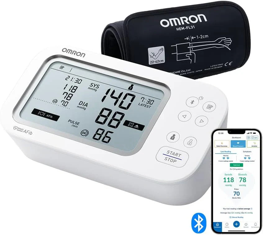 OMRON X7 Smart AFib blodtrycksmätare | Screenar för AFib vid varje blodtryckskontroll | Kliniskt validerad inkl. graviditet och diabetes | 2 användare | Gratisapp | Intelli Wrap manschett 22–42 cm