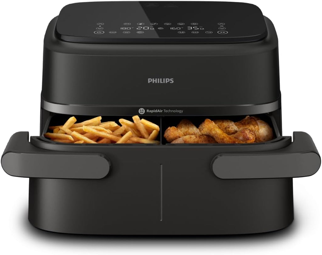Philips Ovi Dual Basket z parą - Wyjątkowe funkcje gotowania Steamfry, Gotowania na parze, Airfry - 19 sposobów gotowania; pojemność 9L (3L + 6L), RapidAir Plus, automatyczne SteamClean (NA550/00)