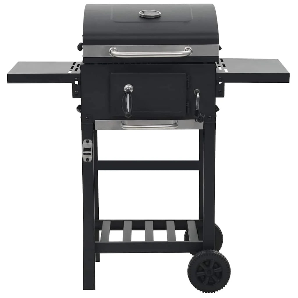 Czarny grill na węgiel drzewny Vidaxl z dolną półką