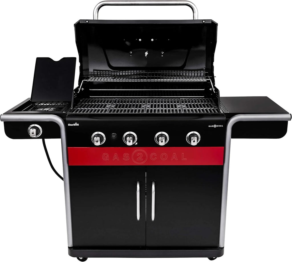 Gas2Coal® Grill hybrydowy: trzy palnikowy grill gazowy i węglowy, czarny.