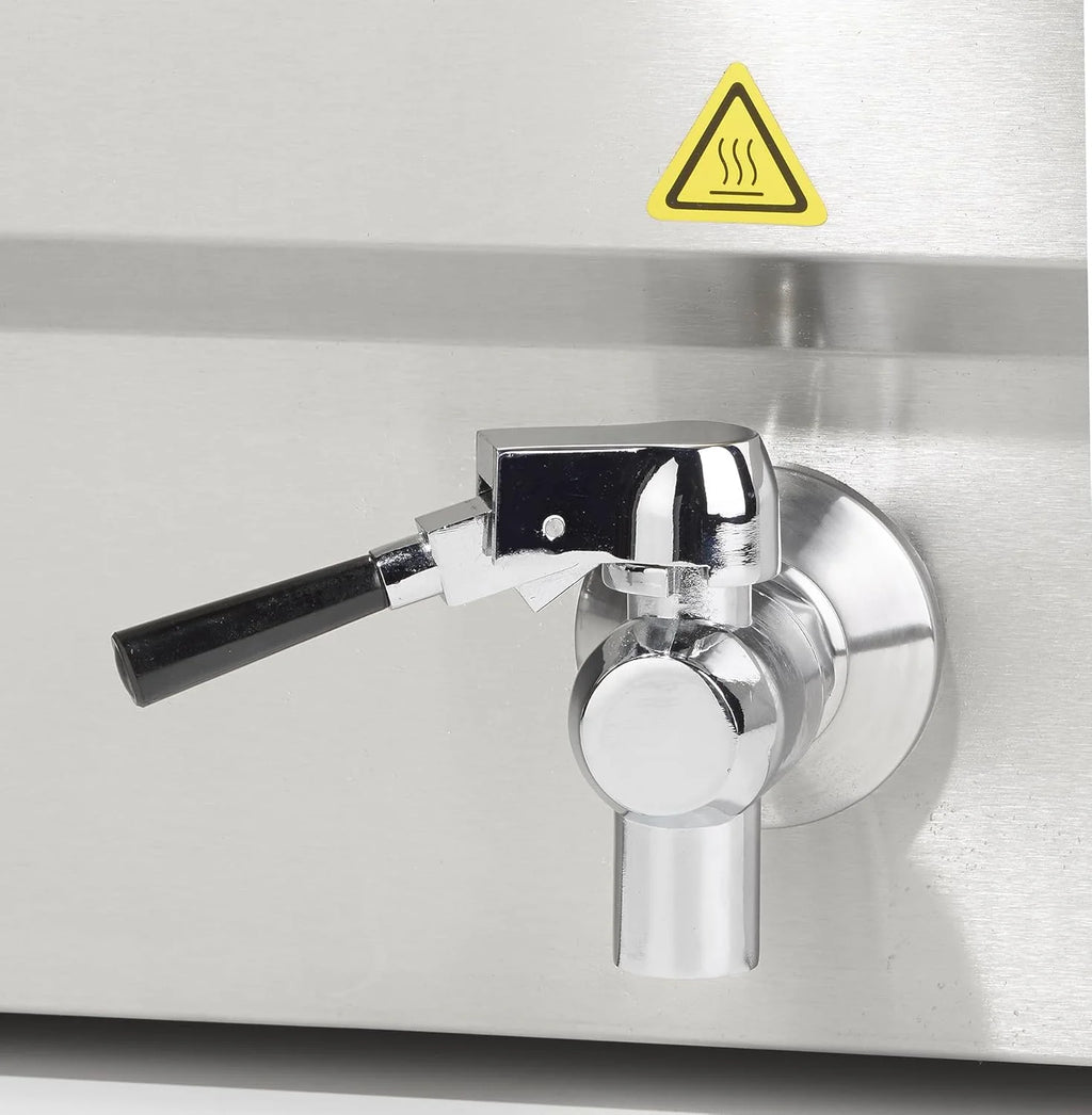 METRO Professional Frytkownica podwójna GDF5028, stal nierdzewna SS304, 2x 8 L, z kranem, regulatorem temperatury, strefą zimną, srebrna