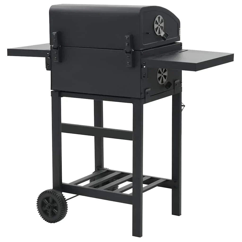 Czarny grill na węgiel drzewny Vidaxl z dolną półką