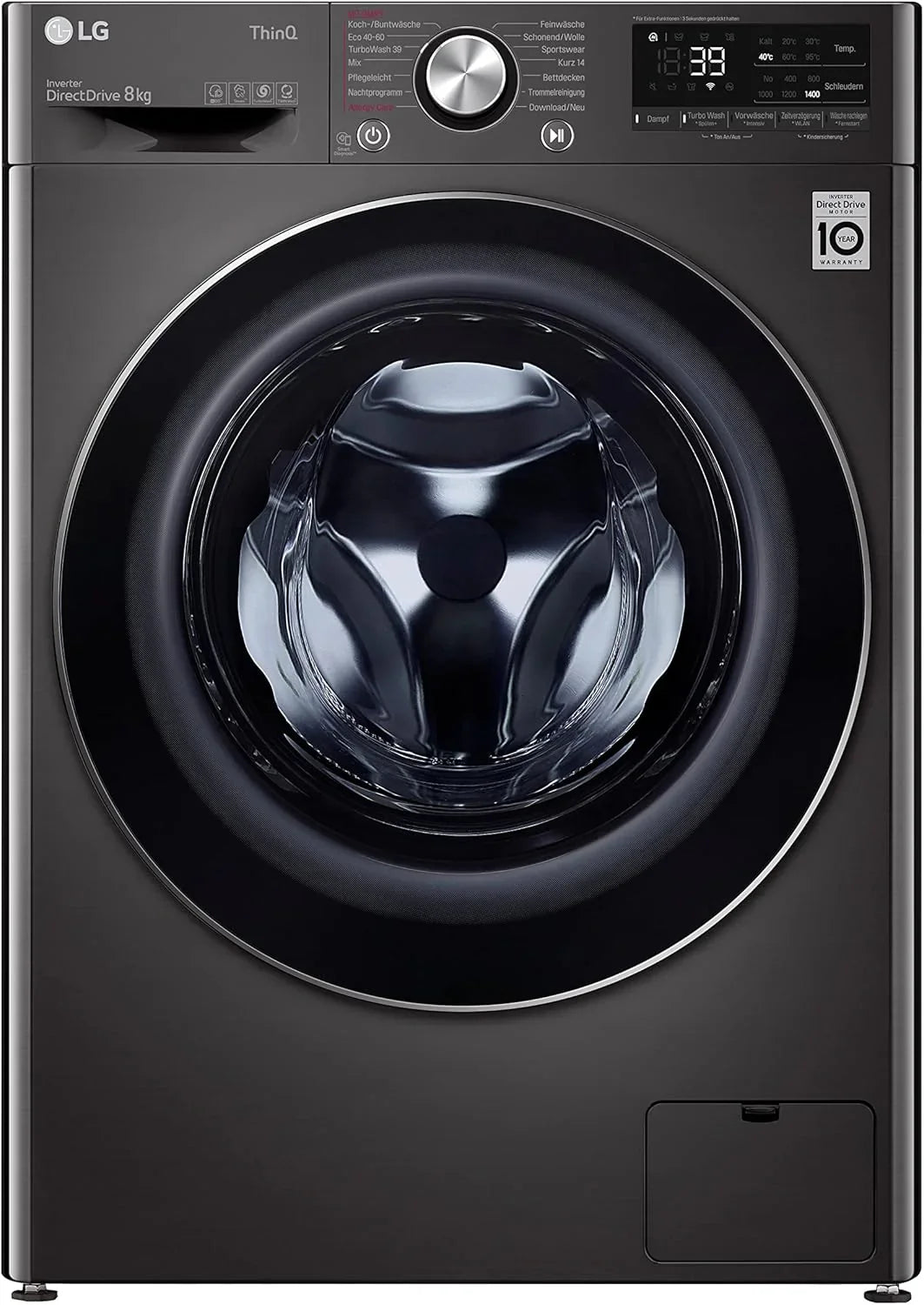LG F4WV7080, Klasse A, Frontlader-Waschmaschine 8 kg, 1400 U/Min, AI Direct Drive, Wi-Fi, Tiefenreinigung mit Dampf, Groe Kapazitt, TRIPLE A, Auentür aus Sicherheitsglas, 62 x 60 x 85 cm  Wei(8kg/Schwarz/Single)