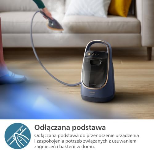 Philips All-in-One Zestaw do Prasowania 8500 – Deska z Regulacją Kąta, Technologia OptimalTEMP, Odłączana Podstawa, Zabija 99,9% Bakterii i Roztoczy, Ciemnoniebieski (AIS8530/20)