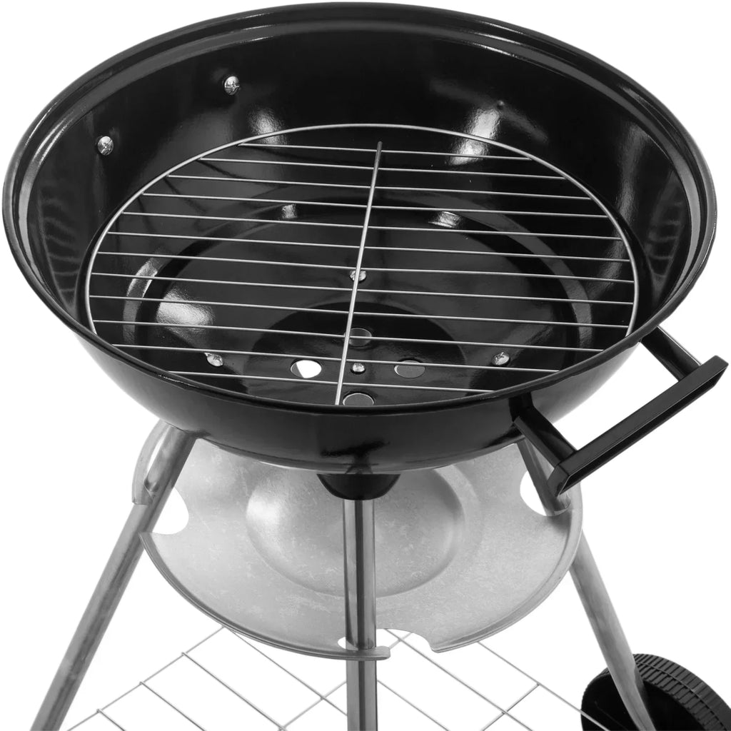 Primematik - Okrągły grill węglowy 41x70 cm z pokrywą i kółkami BBQ do ogrodu i na kemping Kh51000