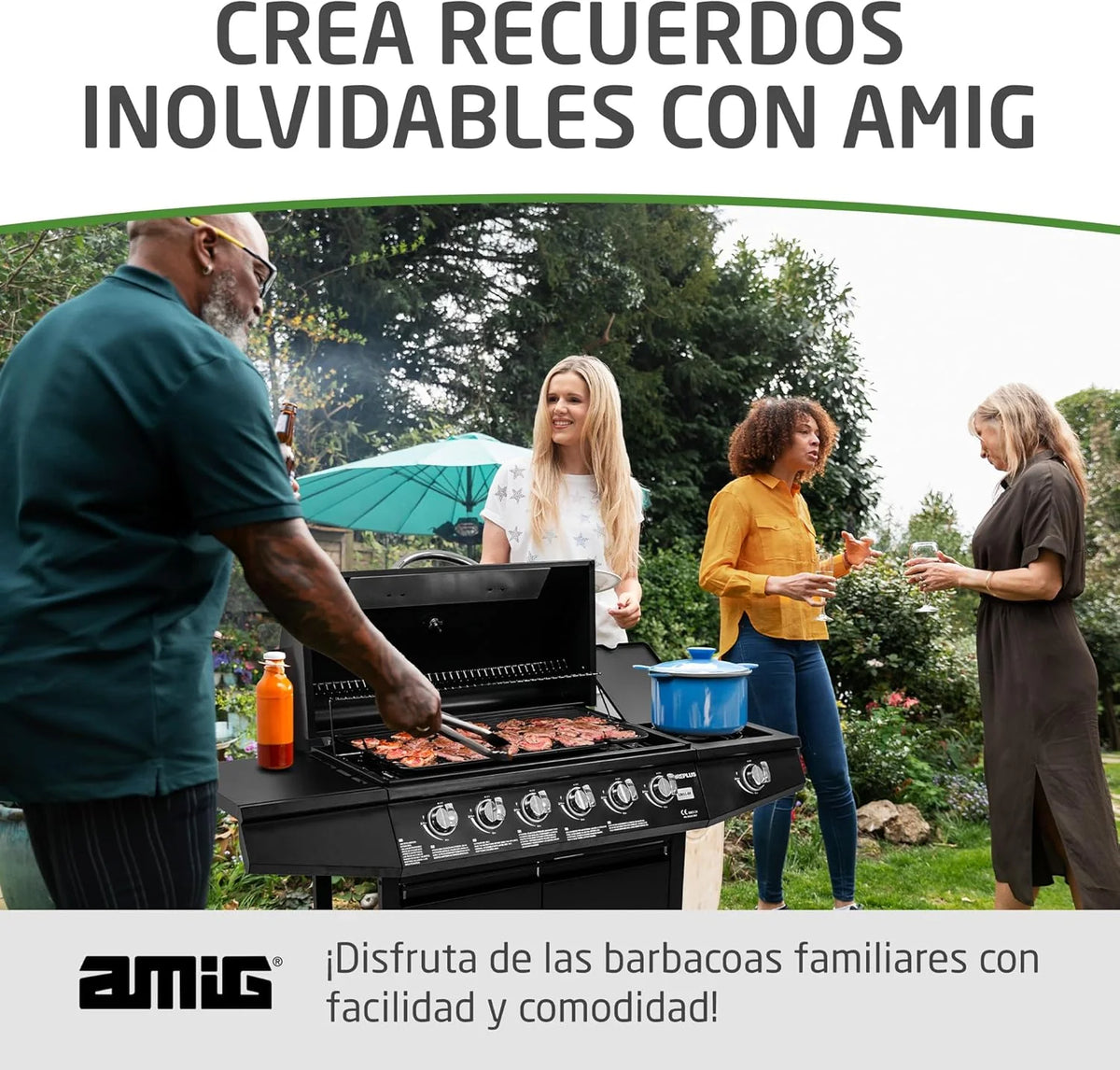 Grill gazowy Fireplus 6+1 12,9 kW – Stal nierdzewna Czarny – Grill na kółkach Model GRILL-6F – Grill XXL z wózkiem i termometrem – 138x52x103 cm – 7 palników i półka boczna