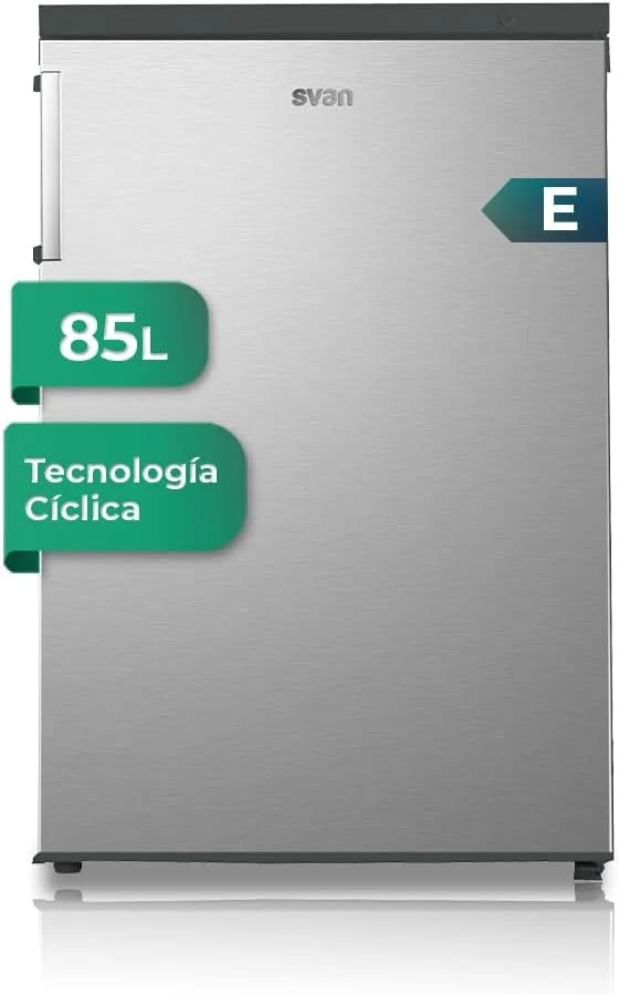Svan Zamrażarka pionowa Inox SCV855500EX. Pojemność 85 litrów, drzwi odwracalne, niski poziom hałasu, klasa efektywności energetycznej E