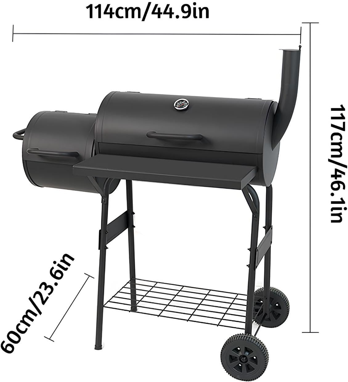 XXL grill na węgiel drzewny, przenośny, do użytku na zewnątrz, z pokrywką, offset, grill z kółkami i termometrem, idealny na piknik, do ogrodu, na kemping i tylną klapę