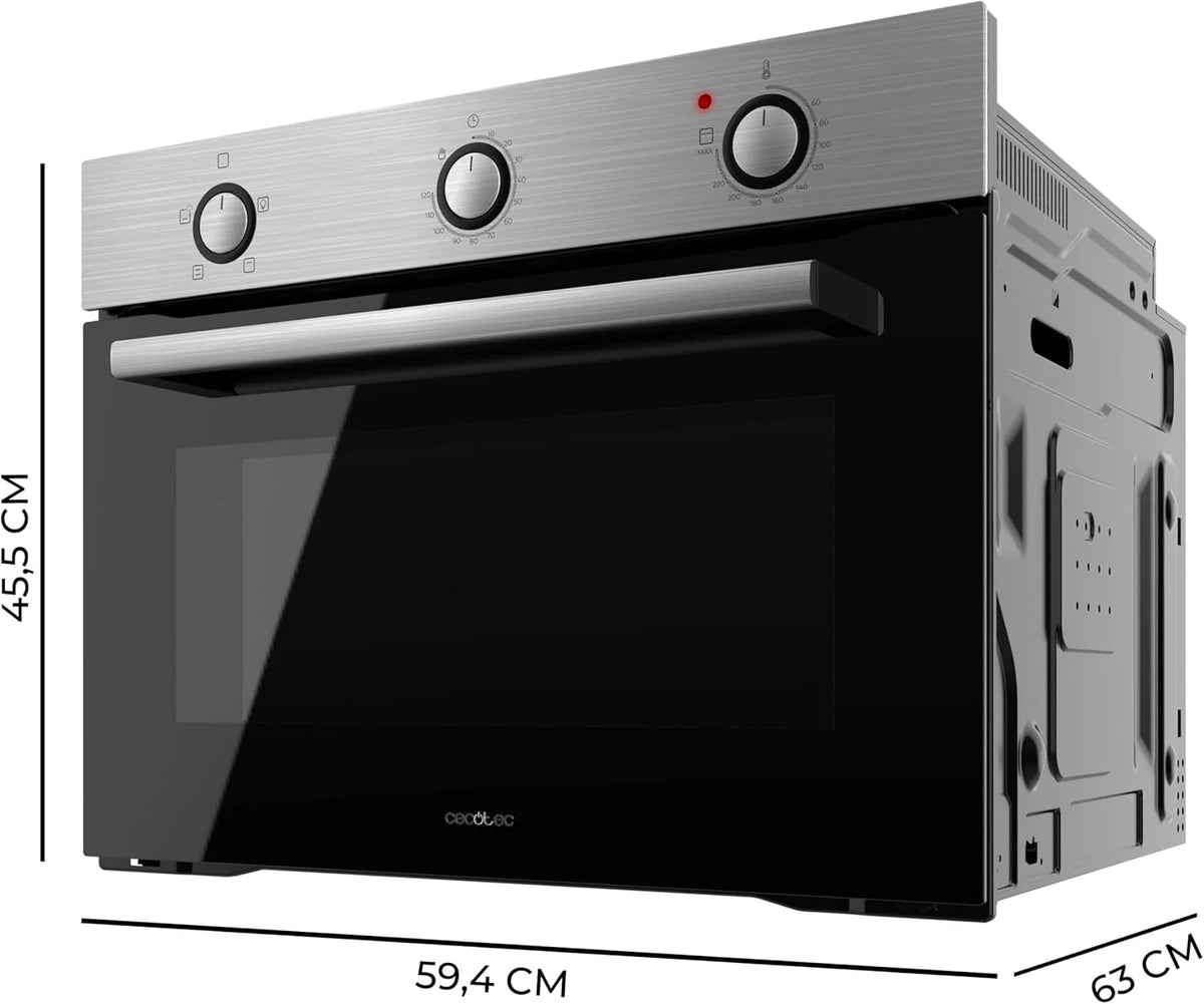 Cecotec Piekarnik do Zabudowy 45cm Wysokości Konwencjonalny Bolero Hexa C134500 Inox A. 2600W, Pojemność 56L, Niskie Zużycie Energii, 4 Funkcje, Minutnik, Czyszczenie Parowe, Gotowanie na Parze