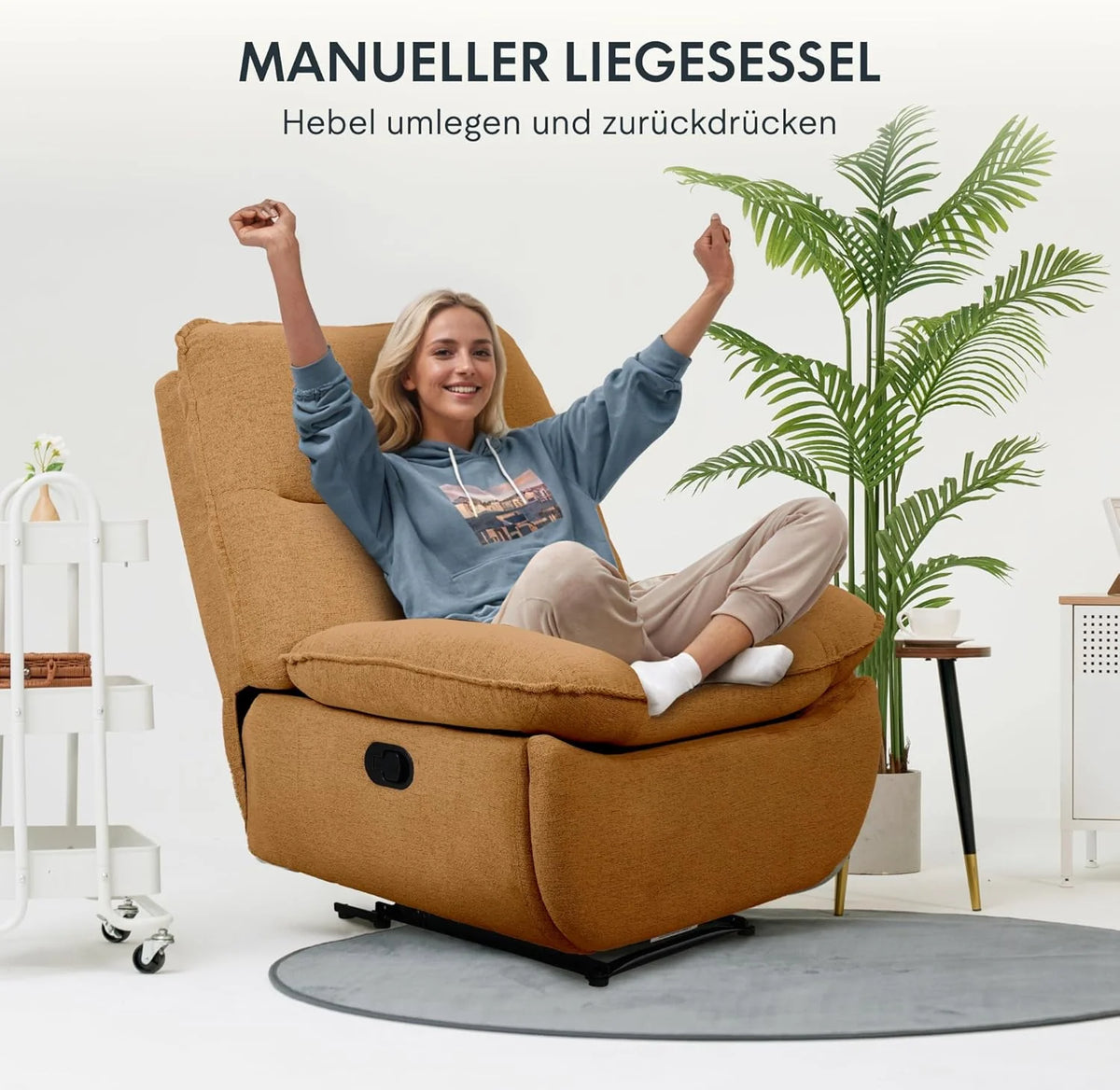 FLEXISPOT XC6 Fotel Relaxacyjny, Obrotowa Kanapa z Funkcją Bujania, Fotel TV z Regulowanym Oparciem, Rozkładany Fotel do Sypialni, Salonu i Kina Domowego (Beżowy)