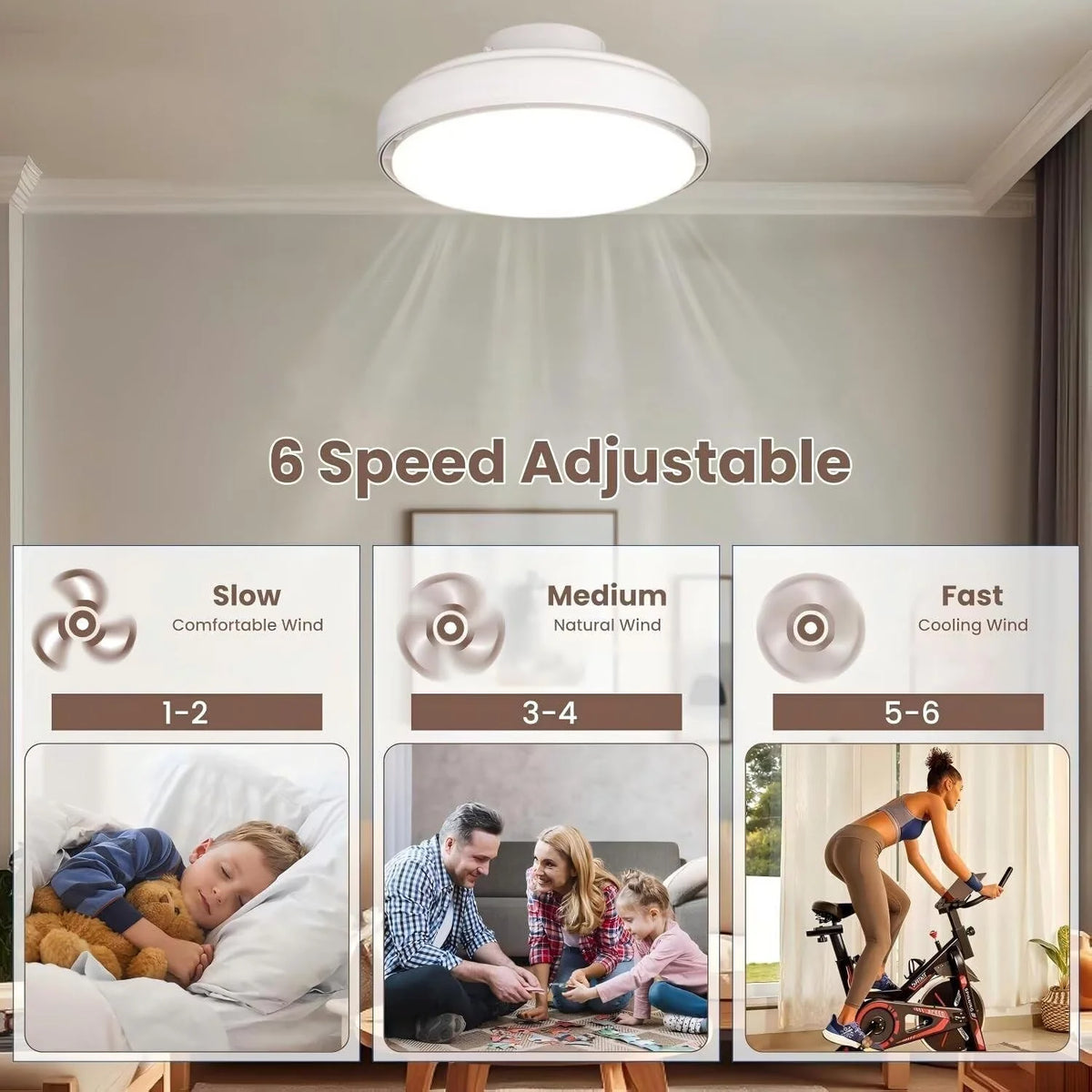 Cichy wentylator sufitowy z oświetleniem i pilotem, wentylator sufitowy bezłopatkowy z nowoczesnym oświetleniem LED, 6 dwukierunkowych prędkości, inteligentna lampa wentylatorowa z możliwością ściemniania do sypialni, salonu, biały