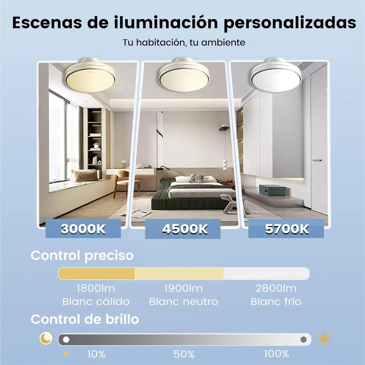 Cichy Wentylator Sufitowy Bezłopatkowy z Możliwością Przyciemniania Światła 60W, Silnik DC 30W, Światło CCT 3000-5700K, Lampa LED, Zdalne Sterowanie 6 Prędkościami, Timer, Funkcja Pamięci, Odpowiedni do Salonu Sypialni
