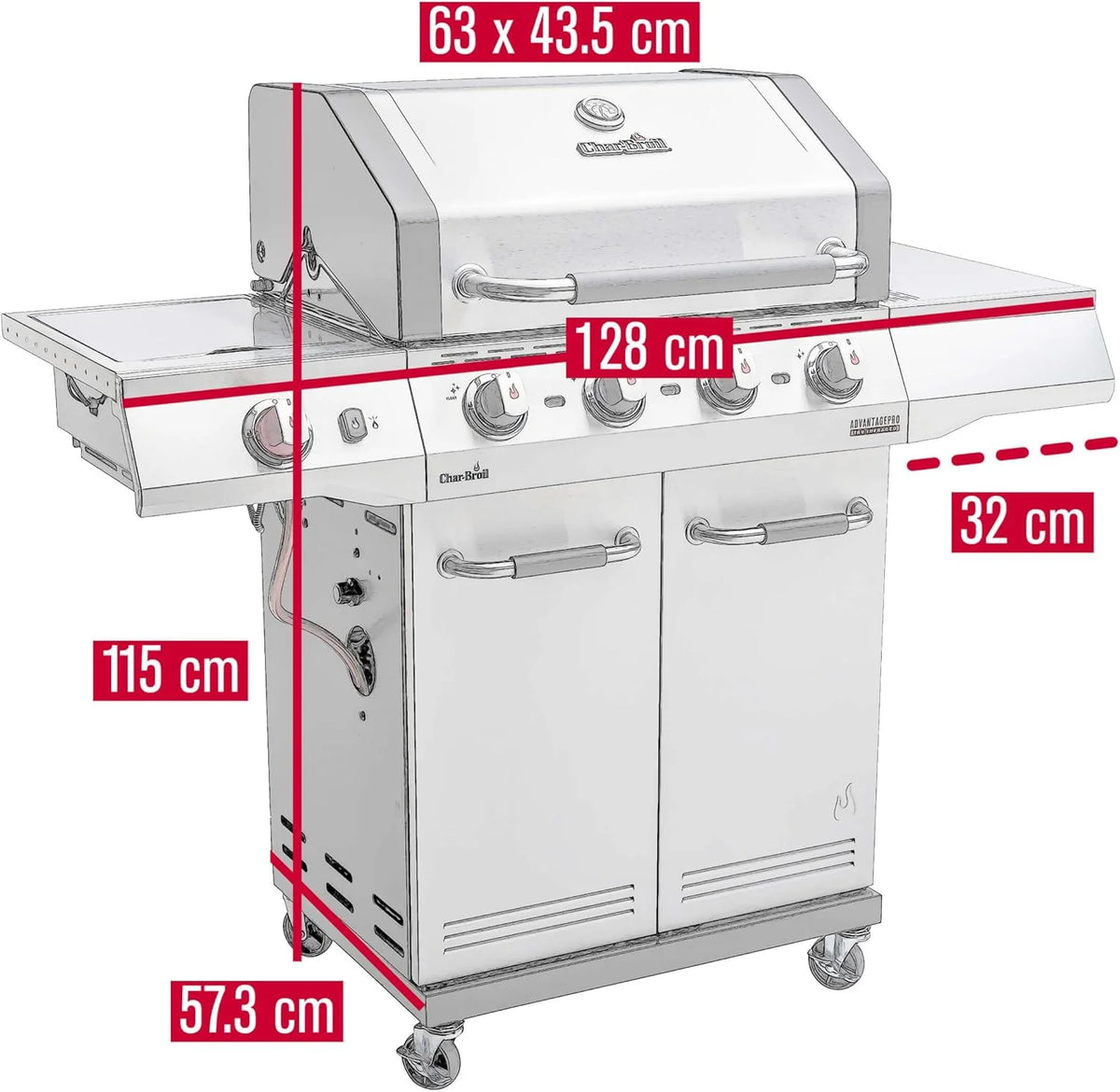 Char-Broil Grill gazowy Advantage PRO S 4 - Grill gazowy z 4 palnikami i technologią TRU-Infrared, palnik o wysokiej wydajności 900°C, ruszty żeliwne
