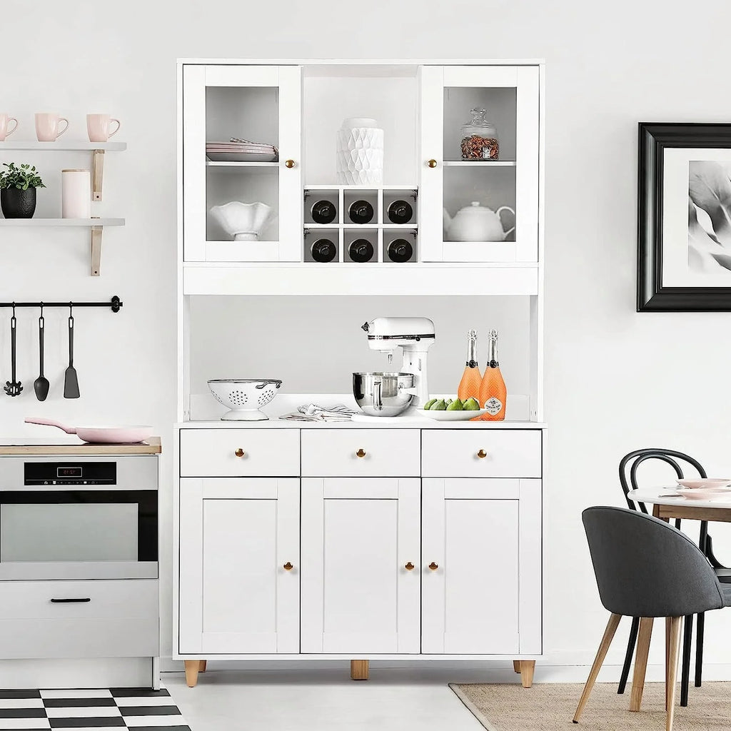 VOWNER Szafka kuchenna/kredens, 100L x 38W x 181H cm, Regał do przechowywania, 5 Drzwi i 5 Regulowanych Półek, Biały