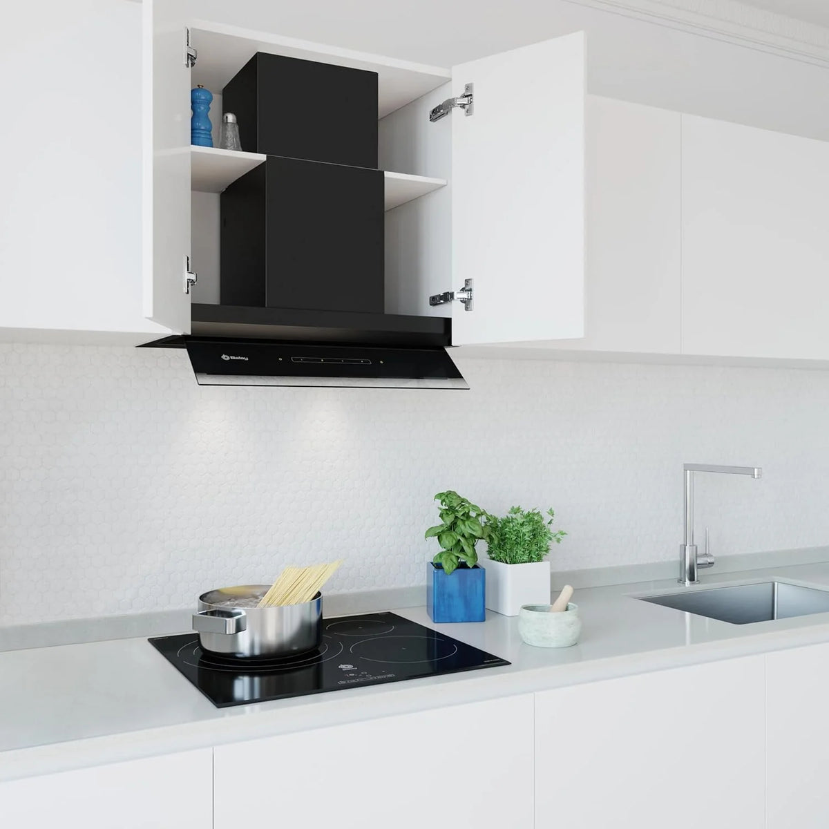 Balay – Okap Dekoracyjny Do Zabudowy, 60 cm szerokości, 4 poziomy mocy wyciągu, Instalacja Z Odprowadzeniem Powietrza lub W Trybie Recyrkulacji, Czarny, 3BD967GN