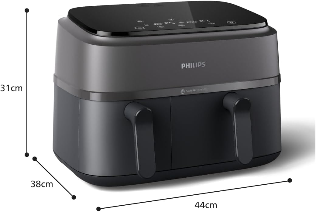 Philips Ovi Dual Basket z parą - Wyjątkowe funkcje gotowania Steamfry, Gotowania na parze, Airfry - 19 sposobów gotowania; pojemność 9L (3L + 6L), RapidAir Plus, automatyczne SteamClean (NA550/00)