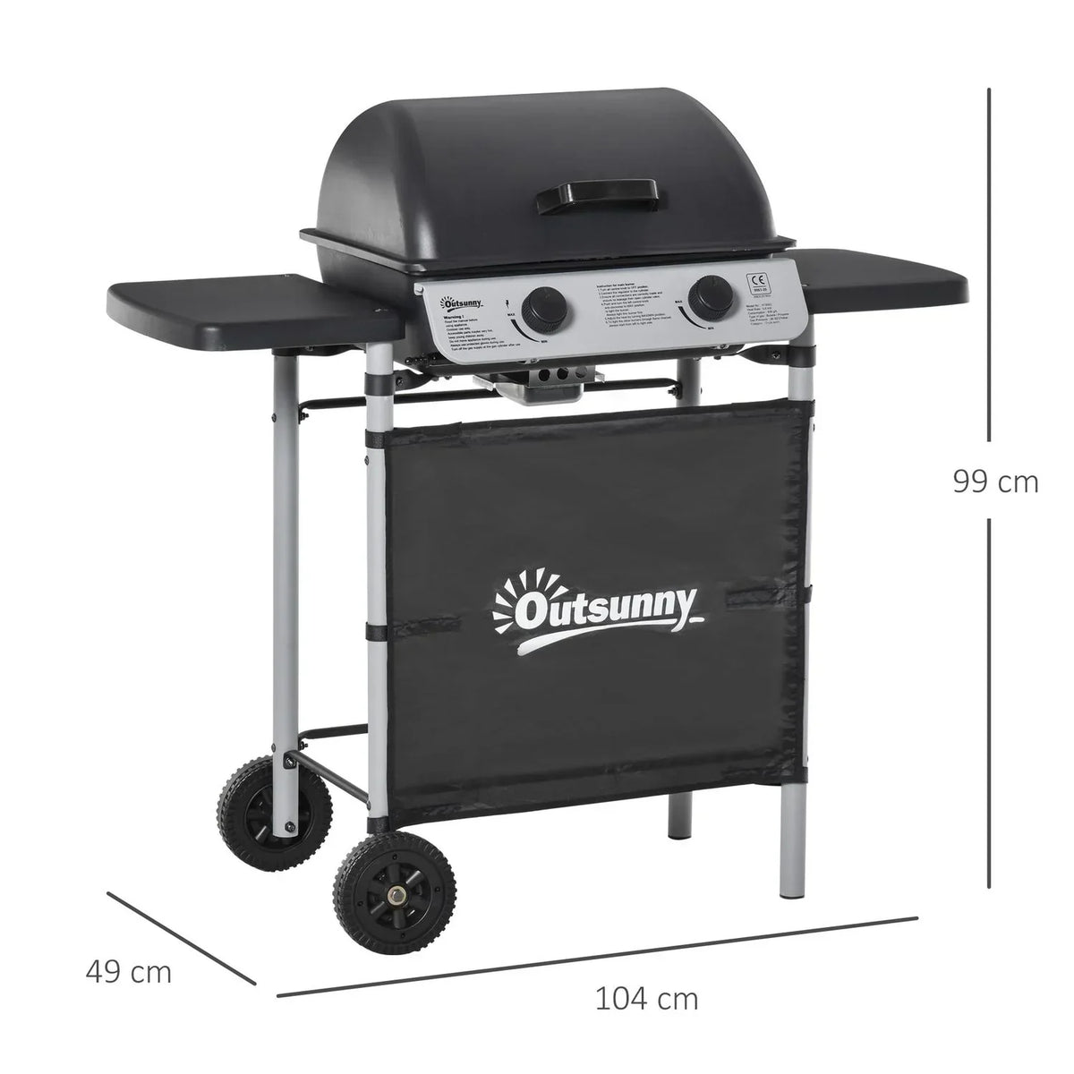 Grill Gazowy Outsunny Stal PP, 104x49x99 cm, Czarny