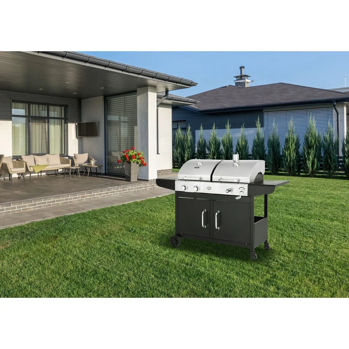 Grill gazowo-węglowy „Western” 2 w 1 – Czarny