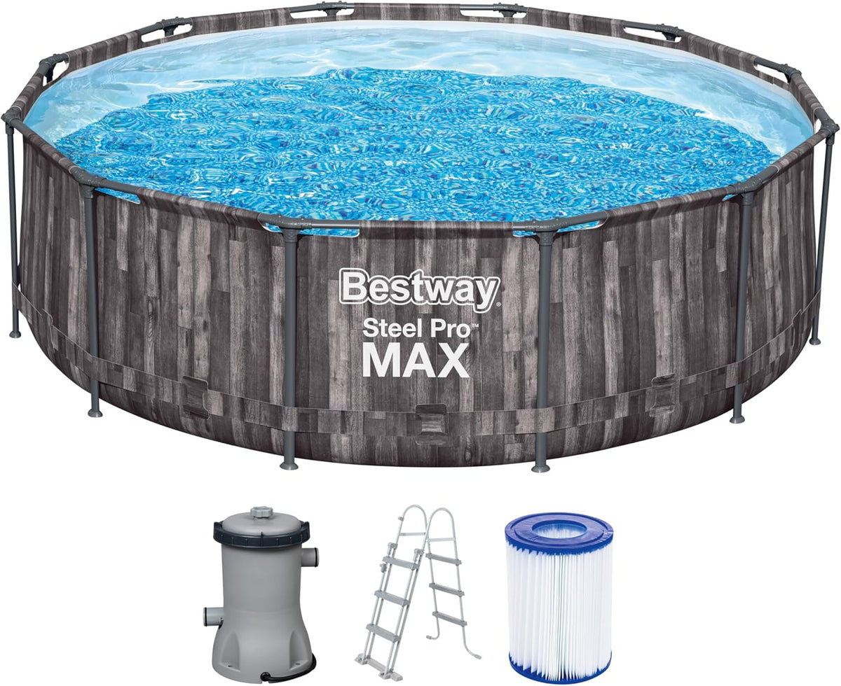 Bestway Steel Pro MAX Frame - Okrągły basen (366 x 100 cm, z pompą filtrującą, efekt drewna)