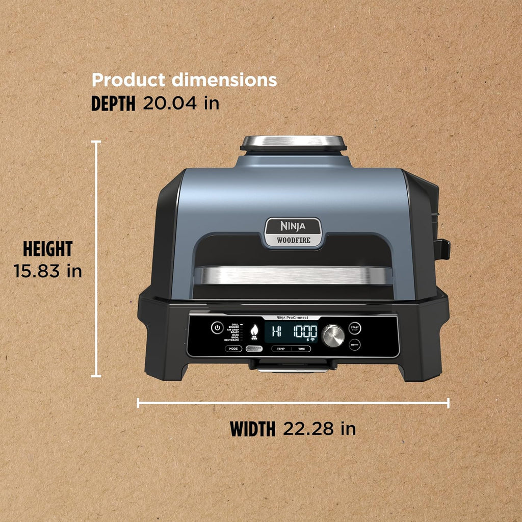 Ninja Woodfire Pro XL 4 w 1, grill i wędzarnia ogrodowa, termometr, główny grill 4 w 1, grill wędzarniczy, zewnętrzna frytkownica powietrzna, piekarnik, przenośny, grill elektryczny, ciemnoszary, model OG850