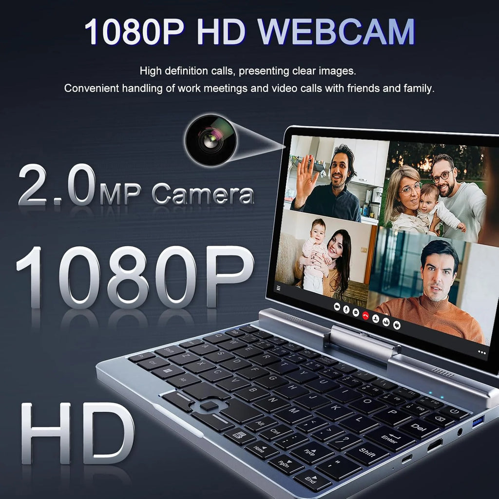 Mini Laptop 8" 2 w 1, Laptop z Win 11, N150 (do 3.6 GHz), 12 GB RAM 1 TB SSD, Ekran Dotykowy HD, Podświetlana Klawiatura, Wi-Fi 6, USB-C, Lekki i Przenośny Komputer dla