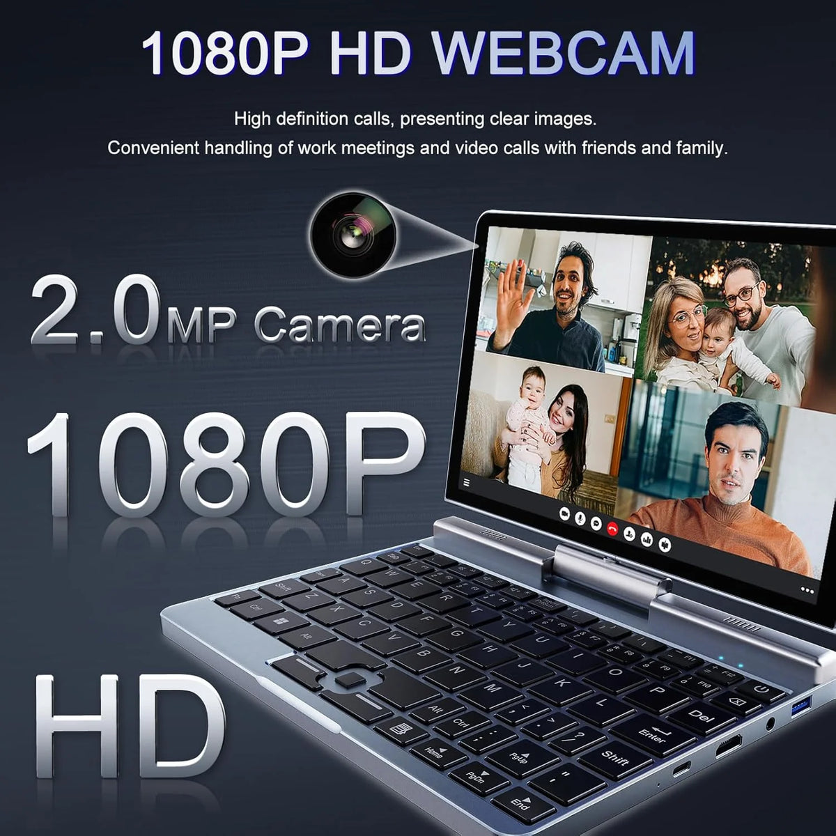 Mini Laptop 8" 2 w 1, Laptop z Win 11, N150 (do 3.6 GHz), 12 GB RAM 1 TB SSD, Ekran Dotykowy HD, Podświetlana Klawiatura, Wi-Fi 6, USB-C, Lekki i Przenośny Komputer dla