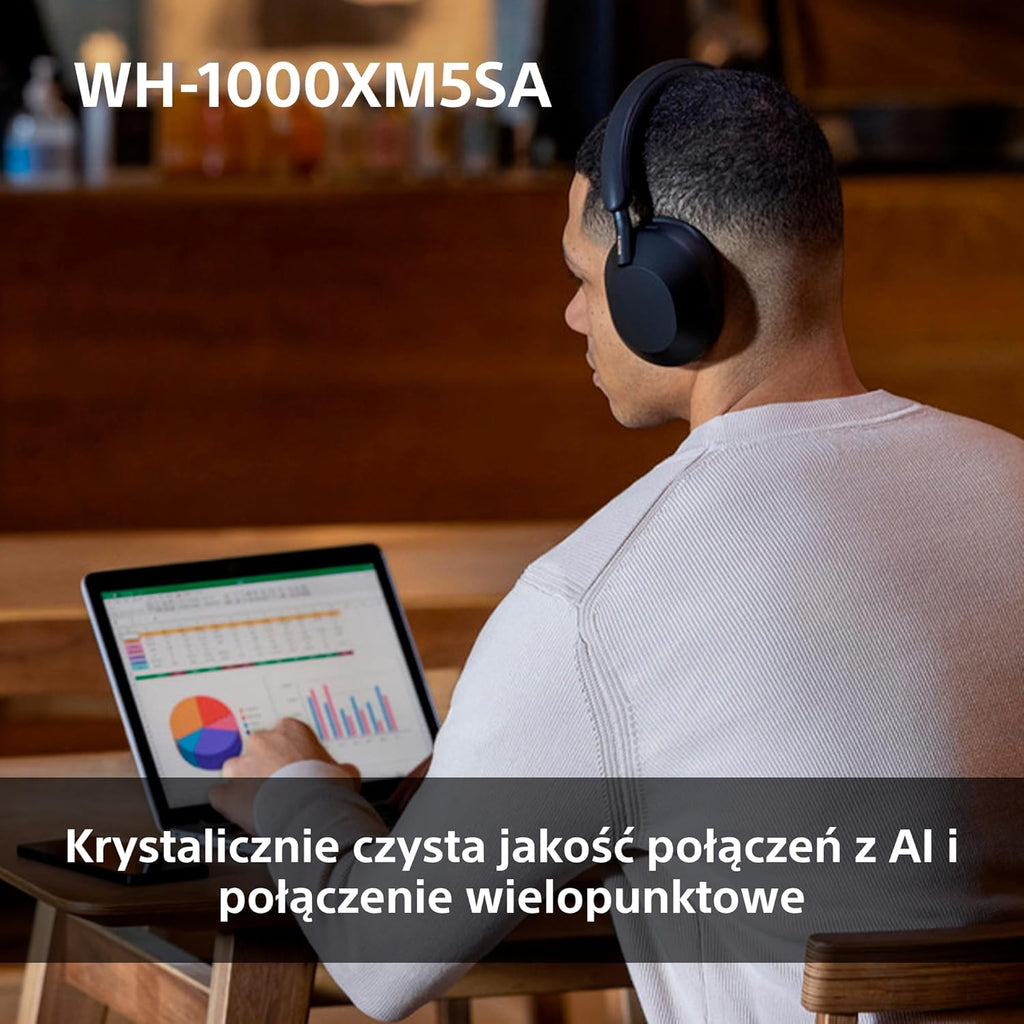 Sony WH-1000XM5 ANC Bezprzewodowe Słuchawki Nauszne z Redukcją Hałasu, Bluetooth, Clear Call Quality, Hi-Res, Do 30H Baterii, Szybkie Ładowanie, Alexa i Google Assistant, IOS i Android - Czarne