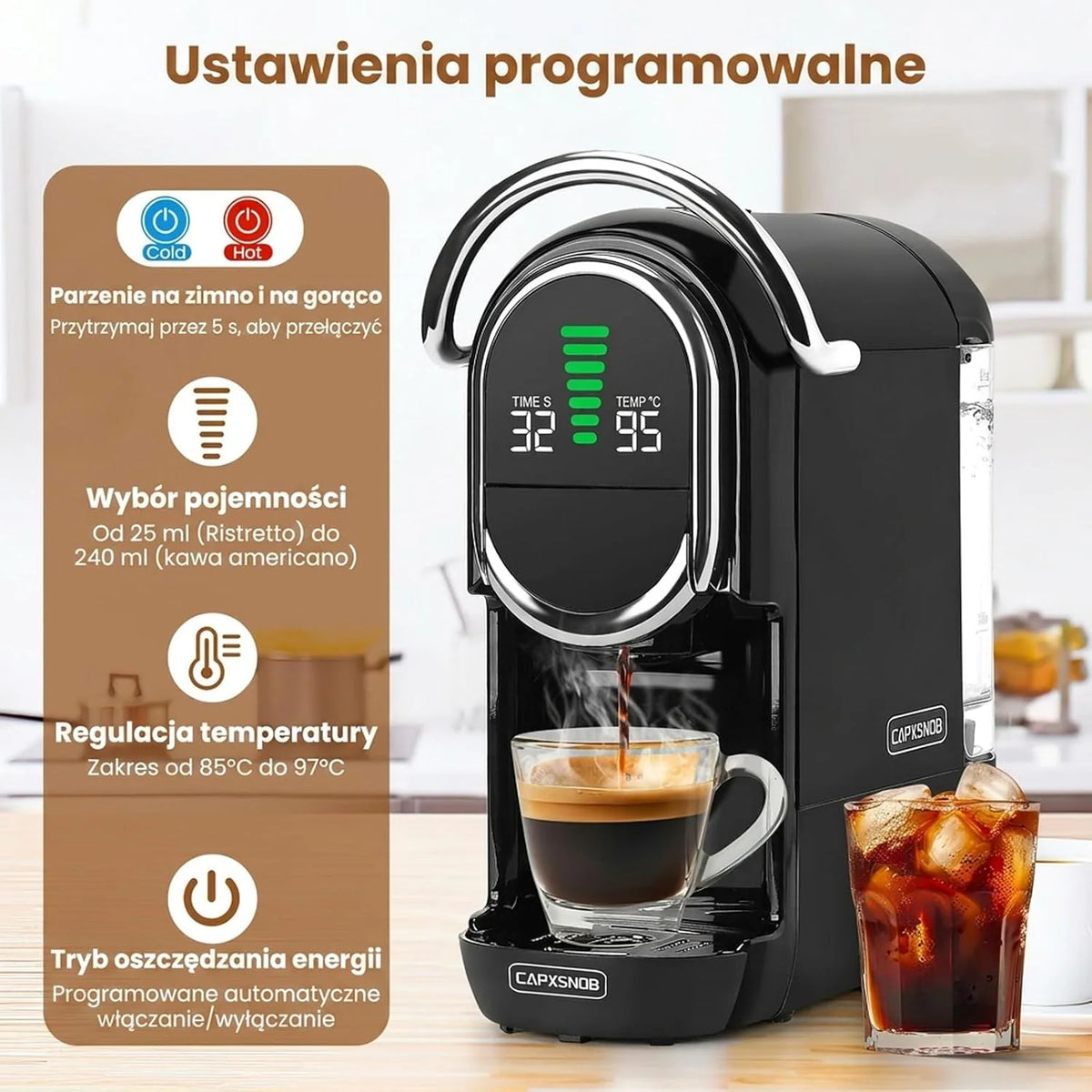 Magician1 Mini ekspres do kawy na wiele kapsułek 5 w 1, do Nespresso, Dolce Gusto, Lavazza A Modo Mio, saszetek ESE 44 mm i kawy mielonej, włoska pompa 20 barów, 1450W, wyświetlacz LED, do domu i biura